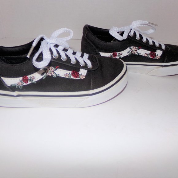 Black vans with roses on the side Clearance